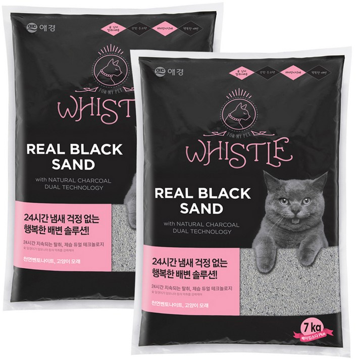 애경 휘슬 리얼블랙샌드 고양이모래 리필 무향, 7kg, 2개 - 쇼핑뉴스
