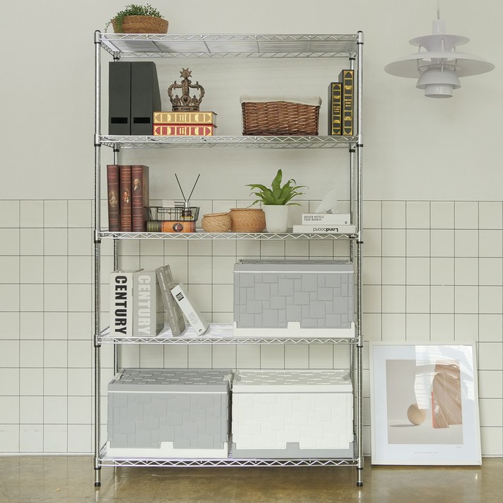 코랙 선반형 메탈 선반진열대 5단 90 x 45 x 180 cm, 크롬, 5단