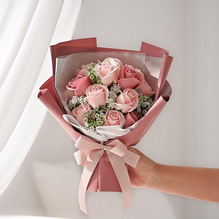 코코도르 비누꽃 꽃다발  쇼핑백 세트, 핑크, 1개