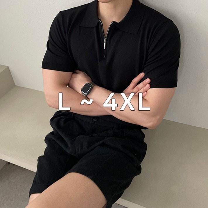 어둑 남자 빅사이즈 머슬핏 지퍼 니트 반팔카라티 어둑 남자 빅사이즈 머슬핏 지퍼 니트 반팔카라티