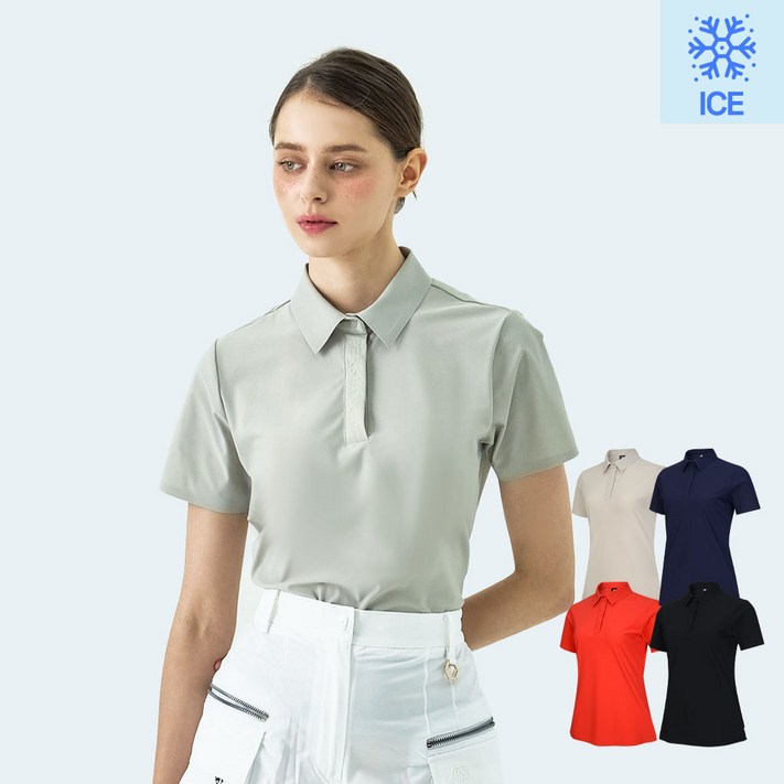 페르시안캣 여성 벤츄리 원단 드레스업 카라 반팔 티셔츠P52WTS54