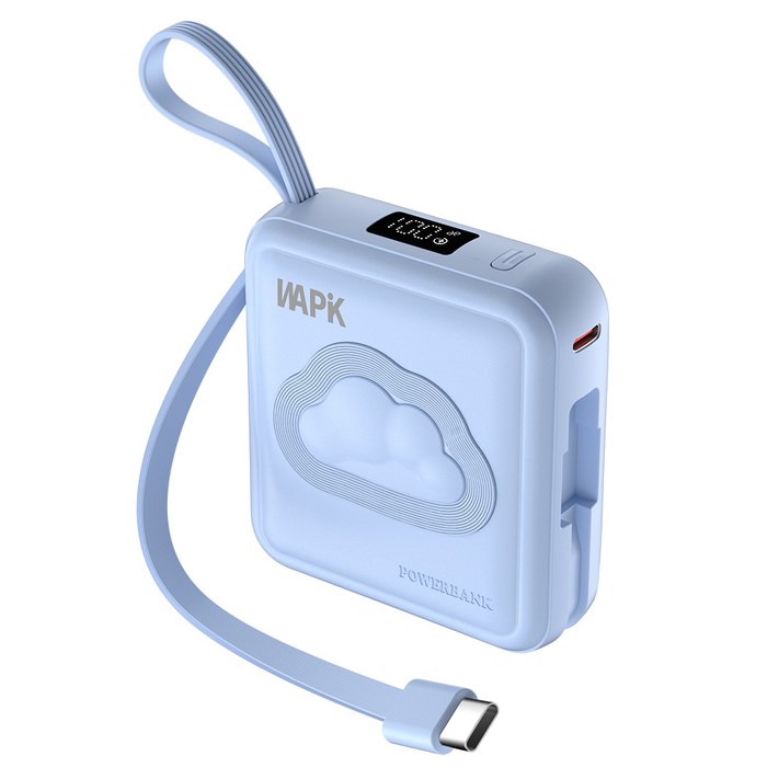 WAPIK 고속충전 일체형 미니 보조배터리 M2 C타입 잔량표시 10000mAh 22.5W, 블루, M2