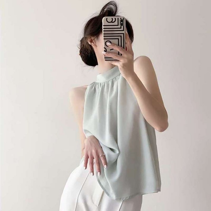 더벨러리 여성 홀터넥 민소매 블라우스 BKB4219 프렌치 나시 더벨러리 여성 홀터넥 민소매 블라우스 BKB4219 프렌치 나시