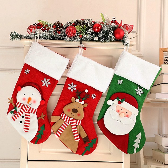 PTNL 크리스마스 양말 트리 장식 어린이 선물용 크리스마스 선물가방 성탄절 홈 장식 러블리 뽀글이 도톰한 디자인 캔디 주머니