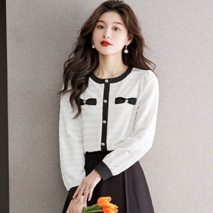 ZENCY젠시 리린 배색 블라우스