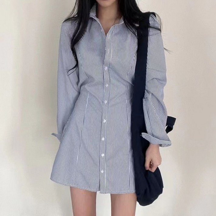 더블유 캠퍼스룩 A라인 카라 셔츠 긴팔 원피스 더블유 캠퍼스룩 A라인 카라 셔츠 긴팔 원피스