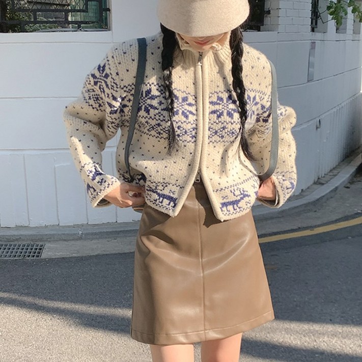 니썸 3color 노르딕 투웨이 하이넥 루즈핏 니트집업노르딕투웨이니트집업