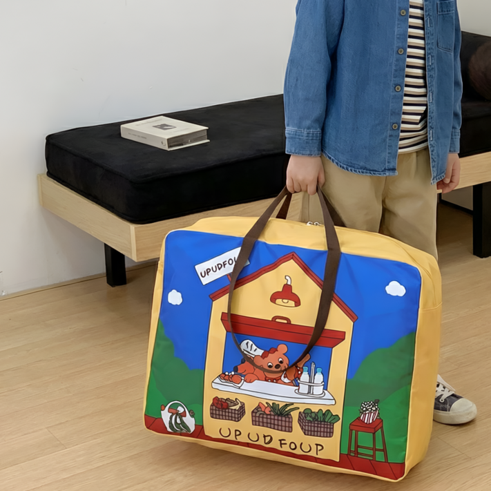 체리닷컴 귀여운 곰돌이 강아지 다용도 캠핑용 낮잠이불 가방, 1개, 1단, 블루 곰돌이