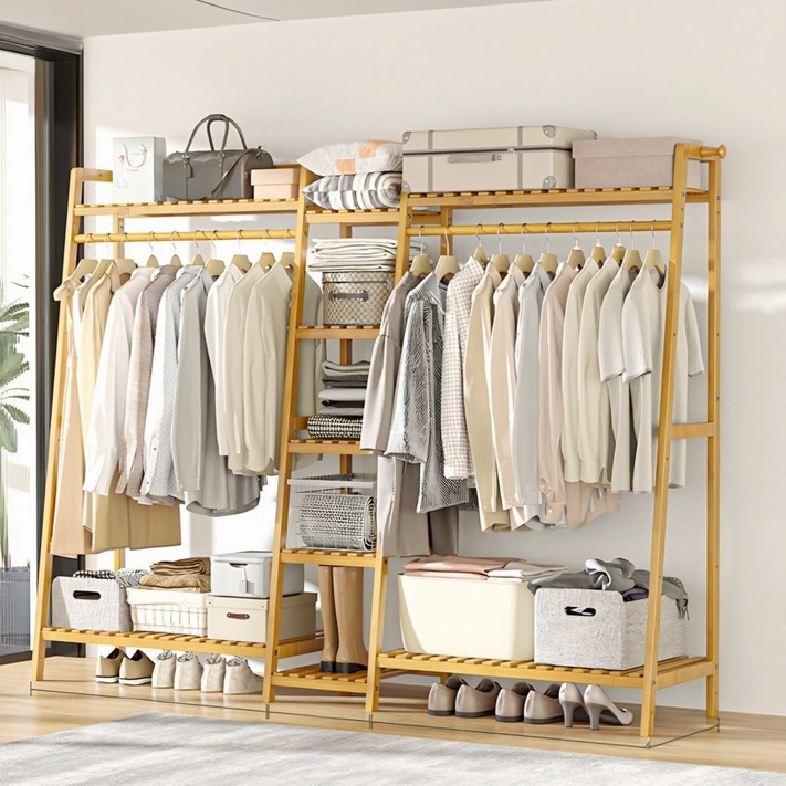 Sgirl 대형 튼튼한 원목 스탠드 시스템 드레스룸 행거 수납행거 옷장행거 선반형