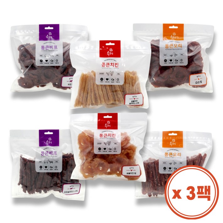 수제 통큰 대용량 강아지 간식 1.2kg600g x 3팩 치킨 오리 비프, 수제 통큰 비프링 600g x 3팩