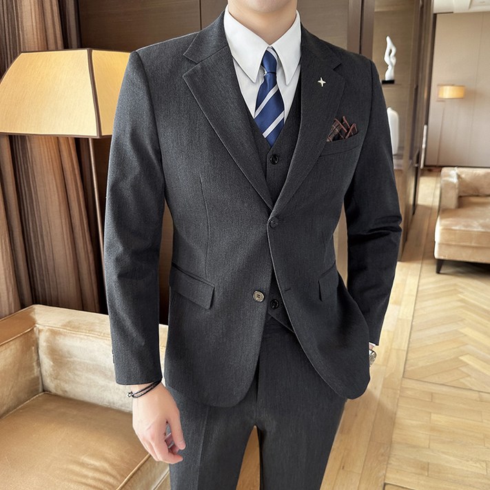 Enyofe 남성용 투버튼 캐주얼 쓰리피스 정장세트 재킷조끼바지 면접 기획 남자수트 3피스 결혼식 하객 남성 슈트 남자 겨울 검은 양복 세트 남성용 정장세트5컬러