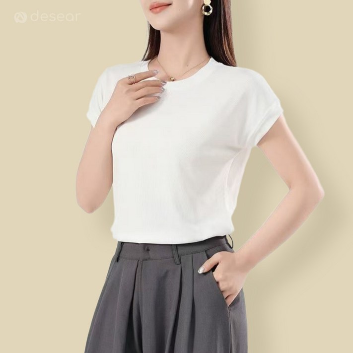디세아르 부드러운 여성 라운드넥 찰랑 반팔 티 셔츠