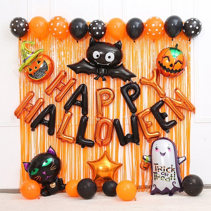 피앤비유니티할로윈 풍선장식 커튼세트 오렌지