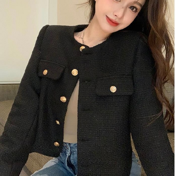 DZX 여성 베이직 캐주얼 패션 트위드 자켓 데일리 골드버튼 라운드넥 점퍼 DZX 여성 베이직 캐주얼 패션 트위드 자켓 데일리 골드버튼 라운드넥 점퍼