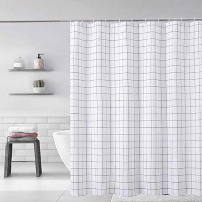 아그노 방수 샤워 커튼 화이트 체크커튼링 12P, 180 x 220cm, 1개, 화이트체크