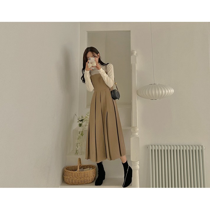 1만1천장 돌파♥ 포레스니 피치기모 뷔스티에 플리츠 롱 원피스 끈조절