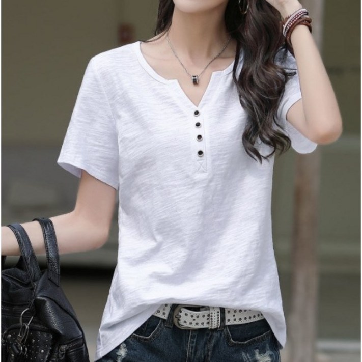 에쉬울프 여성용 여름 브이넥 반팔 티셔츠