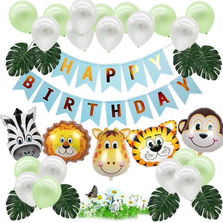 동물원 사파리 은박 풍선 해피벌스데이 생일파티 가랜드 파티용품 에브리띵스마일 1020, 1세트, 그린 동물원 사파리 은박 풍선 해피벌스데이 생일파티 가랜드 파티용품 에브리띵스마일 1020, 1세트, 그린