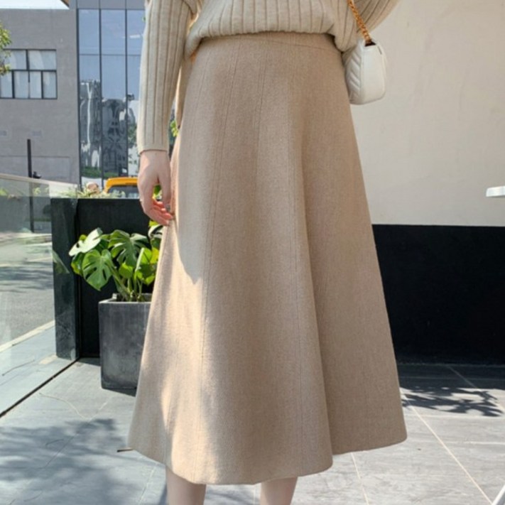 A라인 플레어 밴딩 니트 롱 스커트 치마