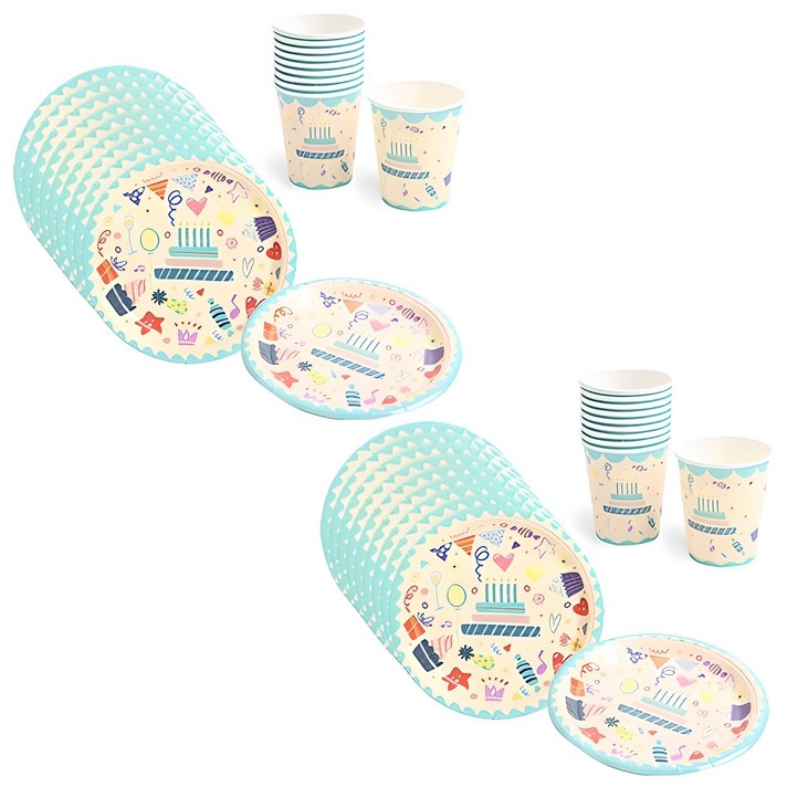 파티해 생일 파티접시 18cm 20p  파티컵 20p 세트 아이콘, 1세트