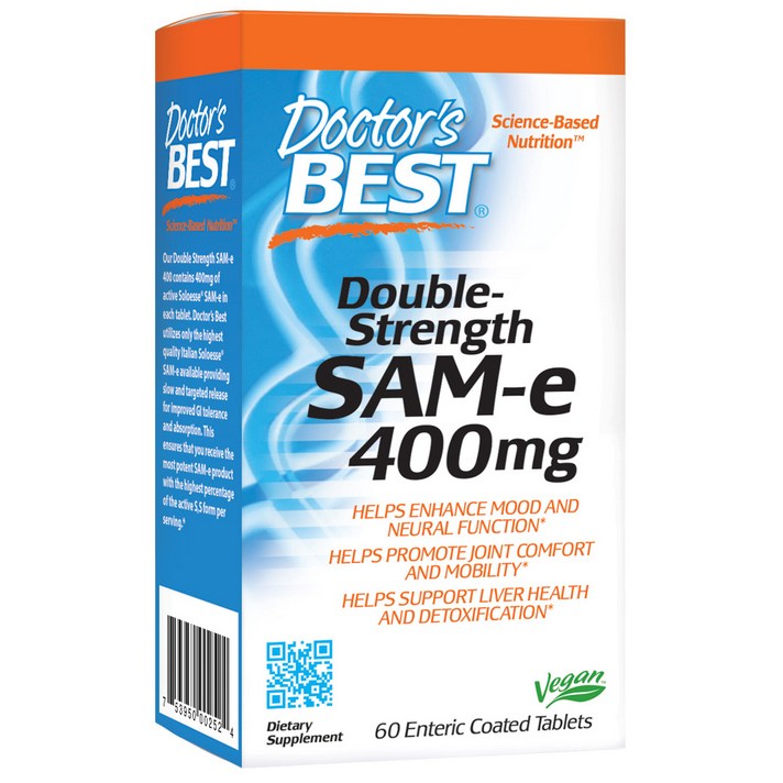 닥터스베스트 더블-스트랭스 SAM-e 400mg 타블렛 글루텐 프리 비건, 60개입, 1개