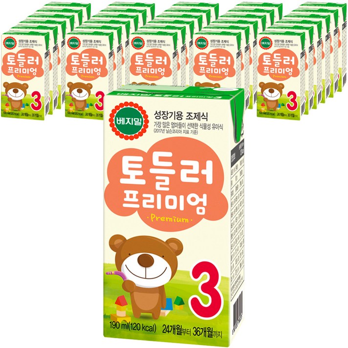  베지밀 토들러 프리미엄 3단계 아기두유 190ml, 원액두유, 48개 