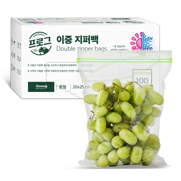 프로그 이중 지퍼백, 중M, 100개입, 1개