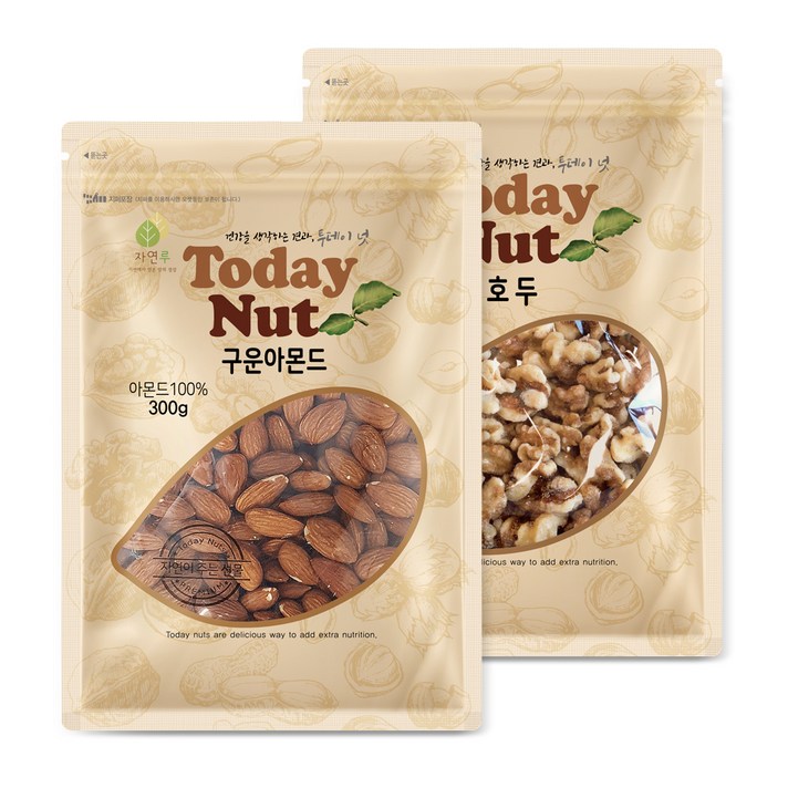 투데이넛 구운아몬드 300g + 호두 250g, 1세트