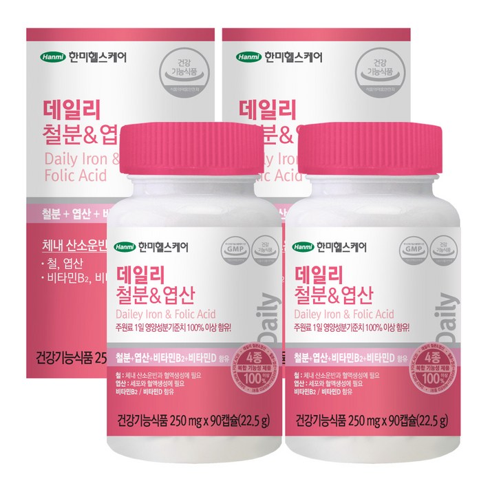 한미헬스케어 데일리 철분 & 엽산, 90정, 2개입