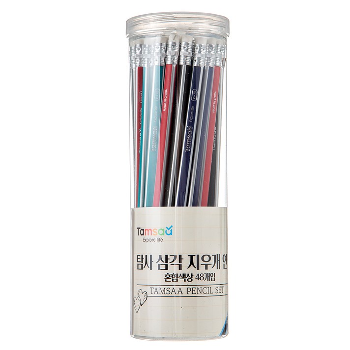 탐사 삼각 지우개 연필 48개입, 혼합색상