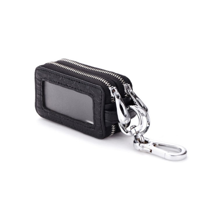 앤 더블지퍼 인조가죽 키홀더 블랙, 1개