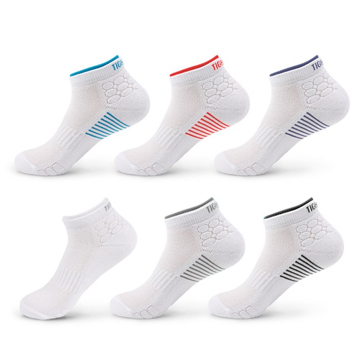타이트엔드 남성용 원바운딩 이중목 스포츠양말 6켤레, 블루, 그레이, 블랙, 레드, 화이트, 네이비