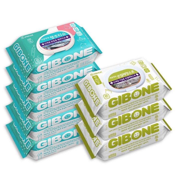 기본에 세균닦는 행주 티슈 플러스 케어 캡형 80매 x 5팩 + 손걸레 청소포 캡형 80매 x 3팩 세트, 1세트