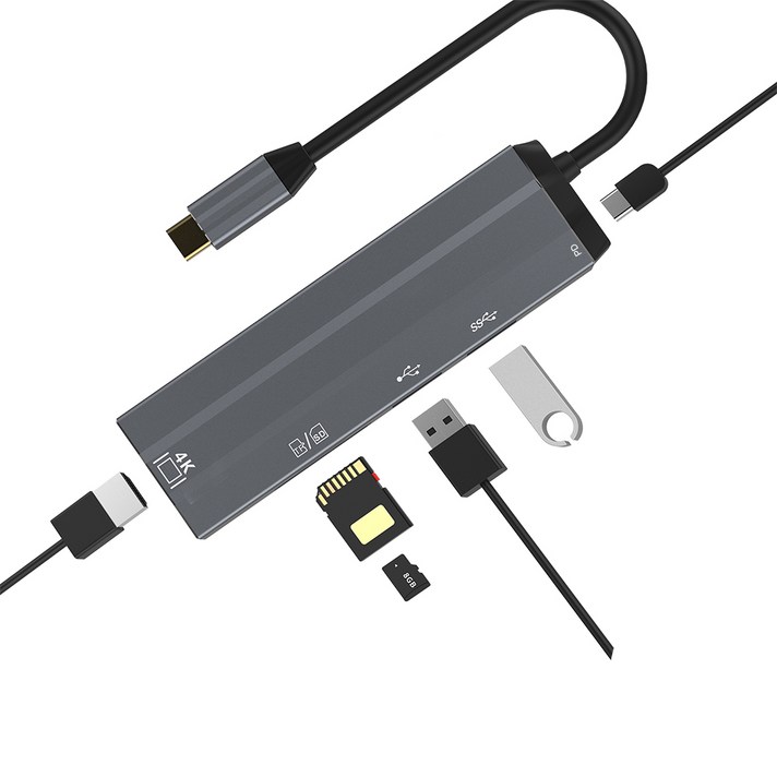 햅시 52W PD 충전 6in1 HDMI 멀티 USB 허브 YMH7, 스페이스그레이