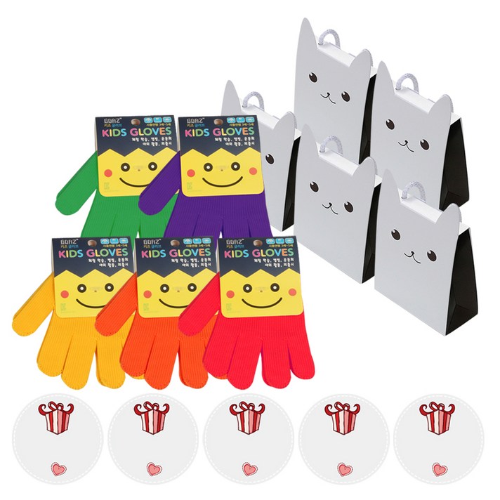 킨더맘 키즈 글러브 5p + 캐릭터 끈상자 초코 5p + 축하해 스티커 5p 세트, 랜덤발송