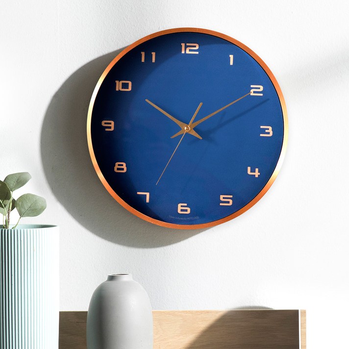 HC 메탈로즈골드 무소음벽시계 거실벽 인테리어 대형 벽걸이시계 320 x 45 mm, 네이비