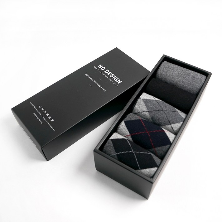 노디자인 남성용 신사 정장 무지 + 아가일 양말 5켤레 + 기프트박스 세트