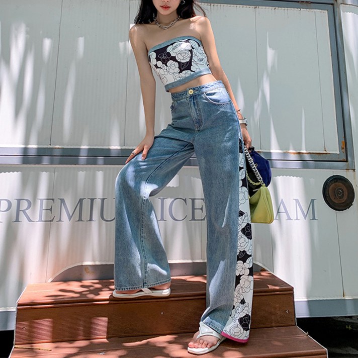 메이첼 플라워 프린팅 탑 와이드 팬츠 투피스 세트 01338