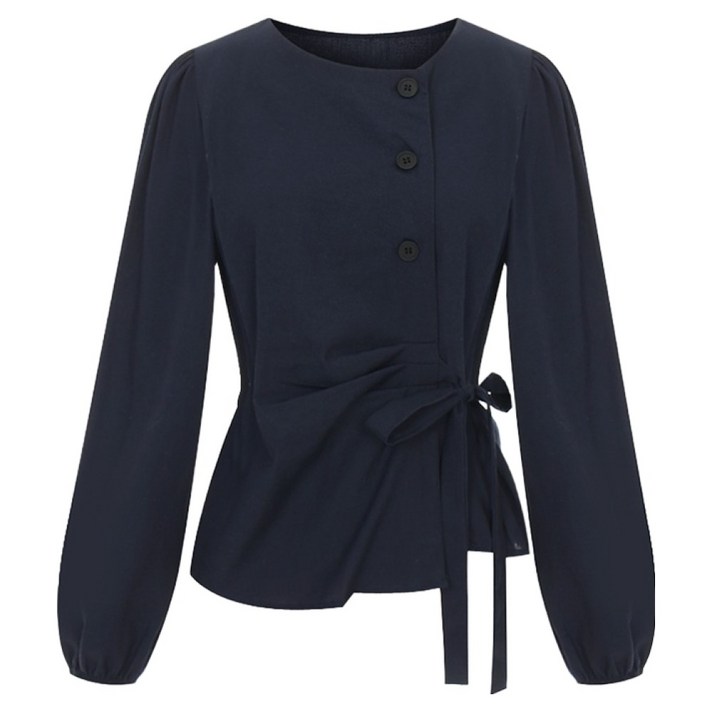 티뷰 핀턱 사이드 리본 블라우스 V6ACBL006