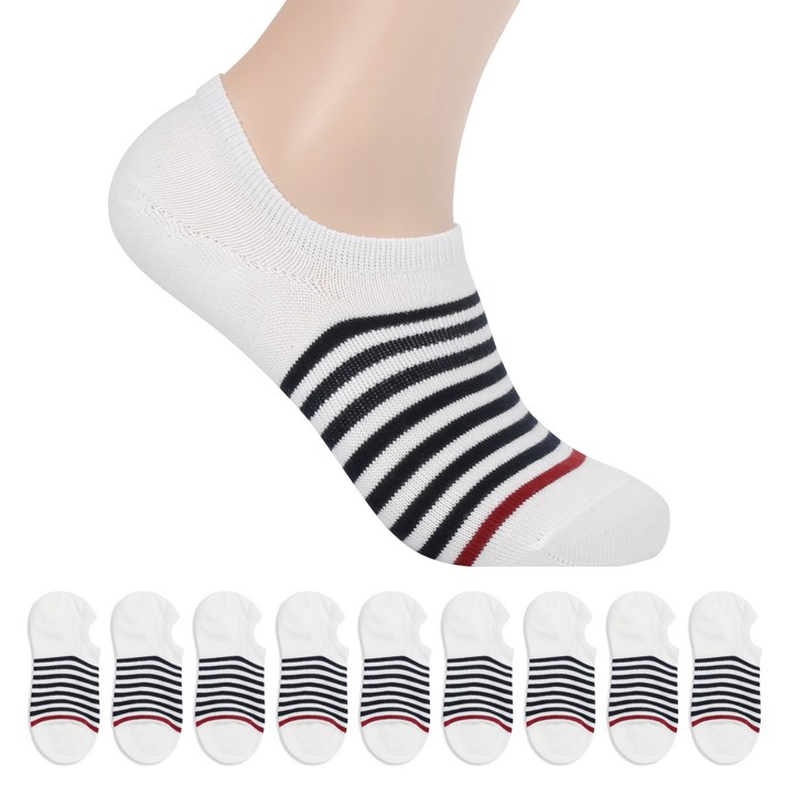 삭스팝 남성용 인체공학 발목 양말 스트라이프 10켤레