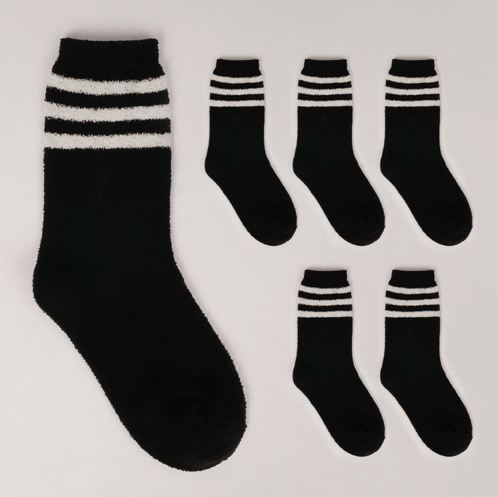 노디자인 여성용 긴목 삼선 스트라이프 수면 양말 6족 세트