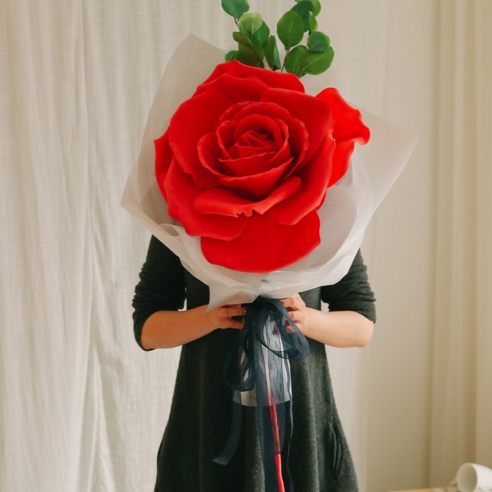 
                                                        아스파시아 자이언트 로즈 조화 한송이 꽃다발 + Thank you 카드엽서, 레드
                                                    