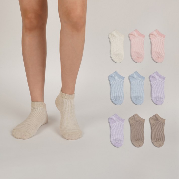 노디자인 여성용 숙녀 골지 스니커즈 발목 양말 10족 세트
