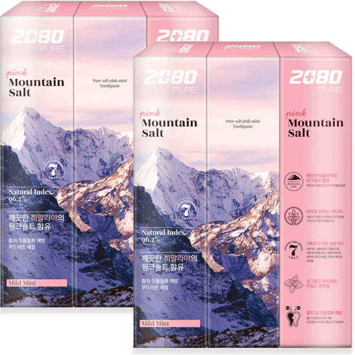  2080 퓨어 마운틴 핑크 솔트 치약, 150g, 6개 