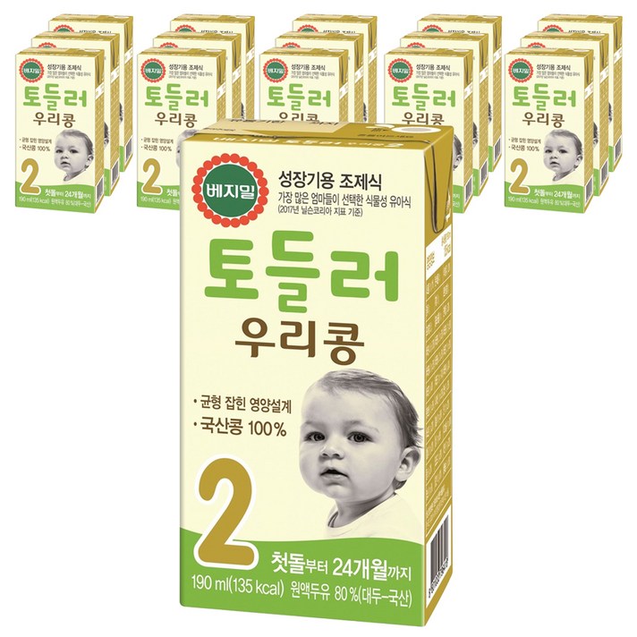  베지밀 토들러 우리콩 2단계 유아식 두유 190ml, 원액두유, 16개입 