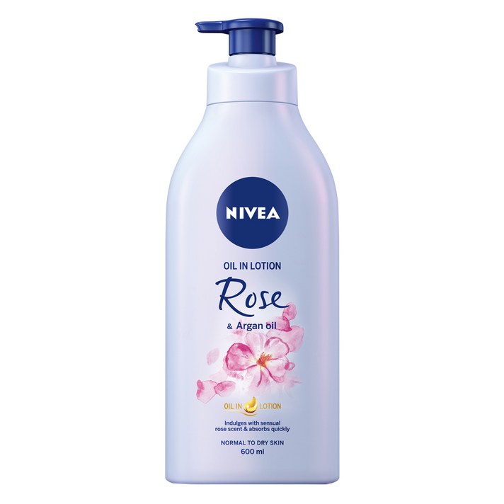 니베아 바디 오일 로션 로즈앤 아르간 오일 유러피안 로즈향, 600ml, 1개