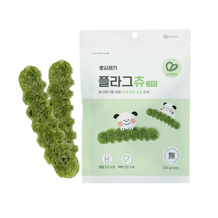 
                                                        뽀시래기 플라그츄 강아지 치석제거껌 120g, 그린 관절, 1개
                                                    