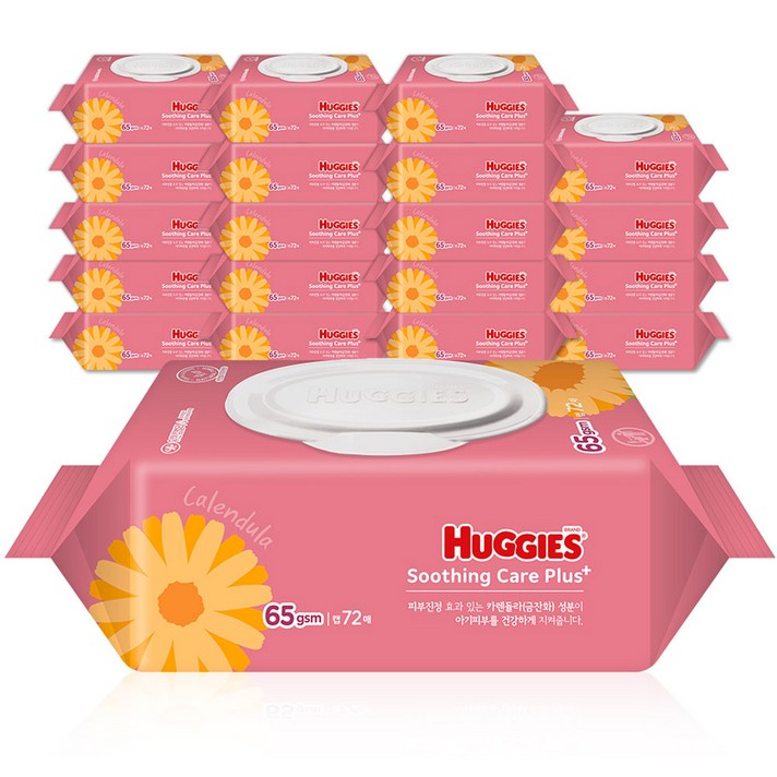 하기스 수딩케어 플러스 유아물티슈 캡형, 72매, 20팩