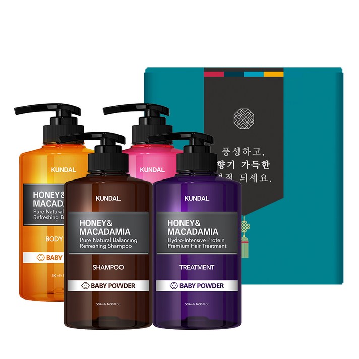 쿤달 헤어바디 4구 명절 선물세트 C 베이비파우더향, 1세트