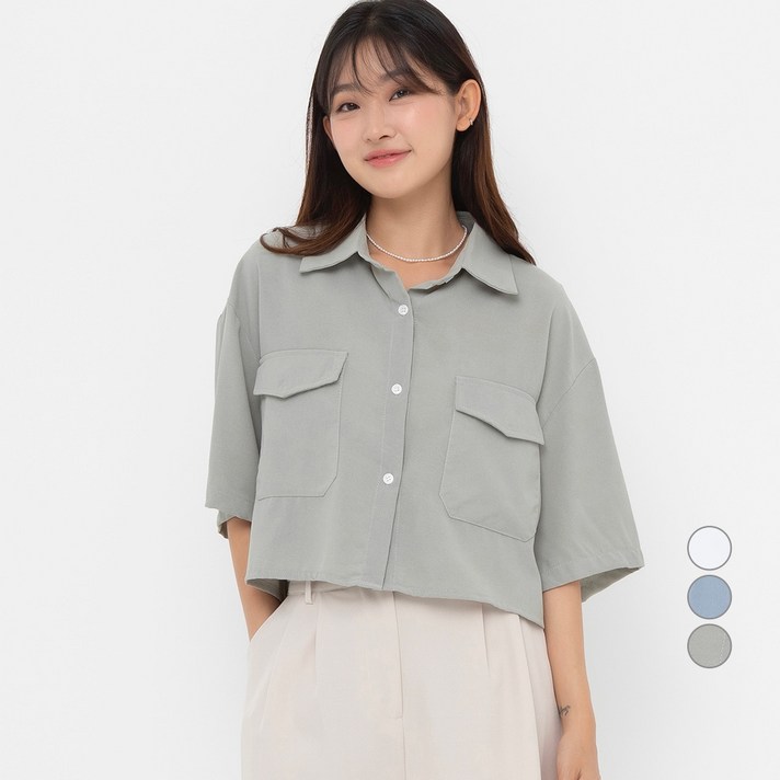 ELLE GIRL 베이직 크롭 반팔 셔츠 ELLE GIRL 베이직 크롭 반팔 셔츠